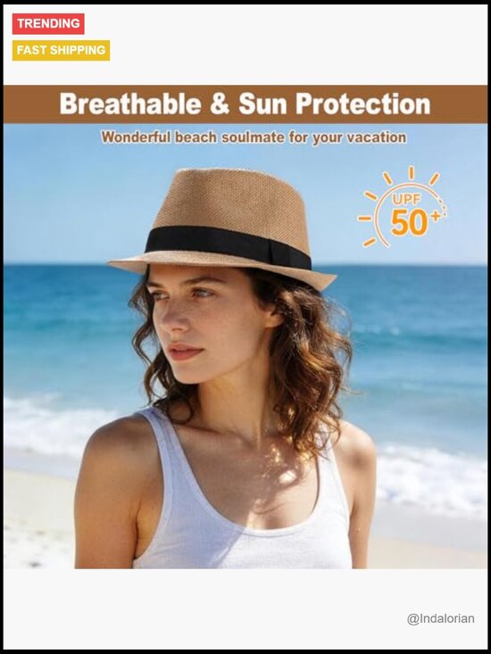 Straw Fedora Hat with UPF 50 Sun Protection, Adjustable, Lightweight main image 3
